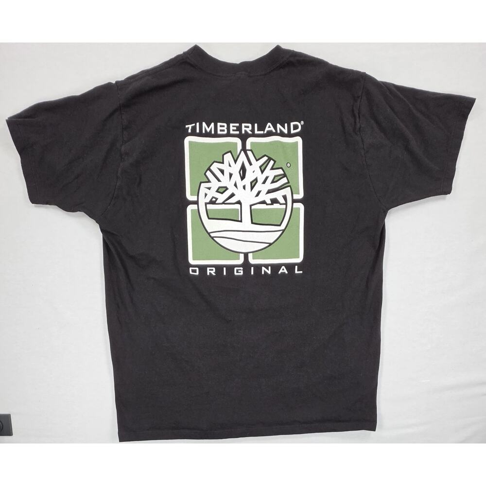 Vintage Y2K Timberland T-Shirt Black Big Tree Logo Back Graphic XXL Excellent